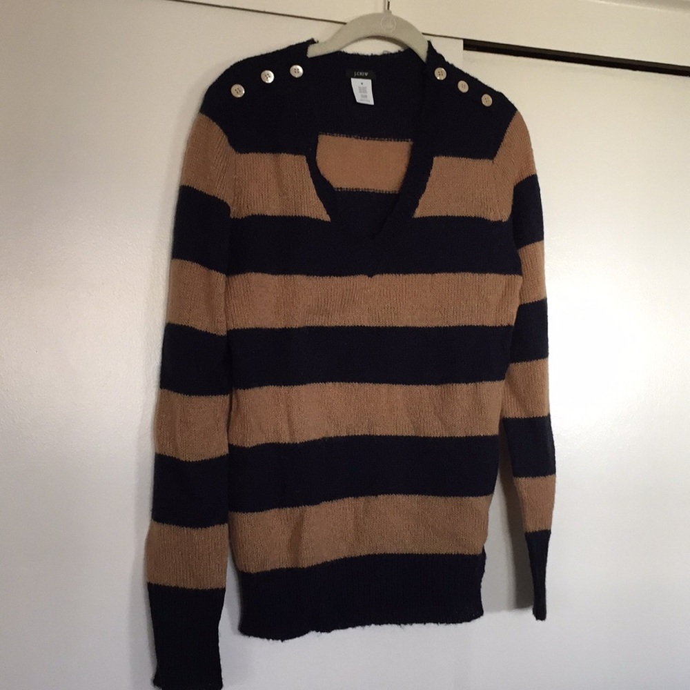 J Crew long sleeve brown and navy v neck sweater